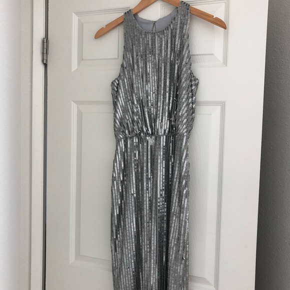 silver knee length dress